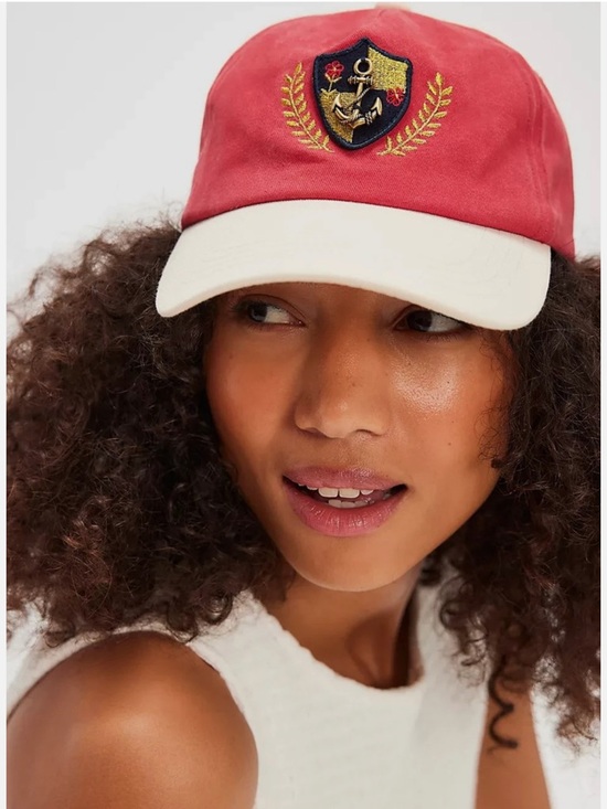 Free People Accessories - Free People Hat Washed Red Anchor Logo Y2K Womens Adjustable Vintage Style NWOT